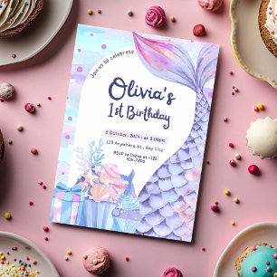Convite de Aniversário de Pastel Mermaid