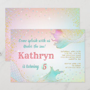 Convite De Aniversário De Pastel Mermaid No Mar