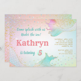 Convite De Aniversário De Pastel Sereia Sob O Mar