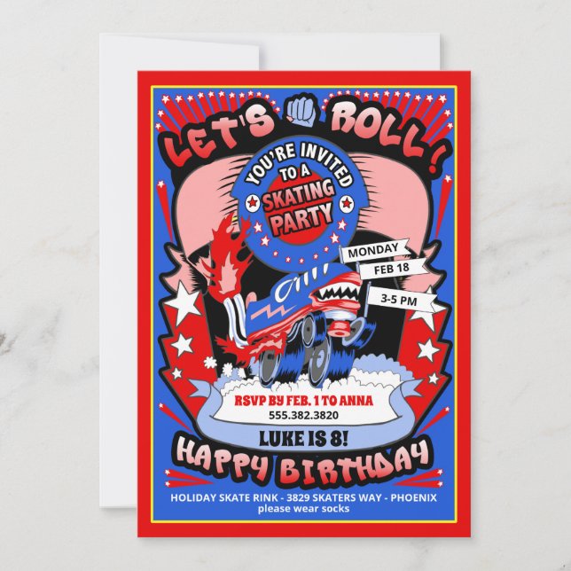 Convite de aniversário de patinação do rolo (Frente)