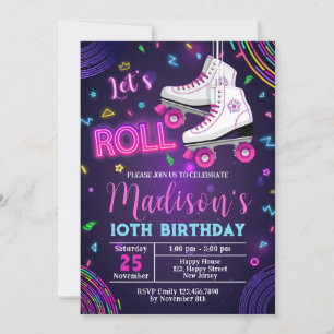 Convite de Aniversário de Patinação Neon