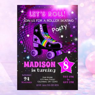 Convite de Aniversário de Patinação no Gelo / Neon