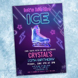Convite de Aniversário de Patinação no Gelo Neon G