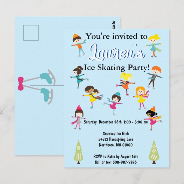 Convite de Aniversário de Patinação no Gelo para C (Frente/Verso)