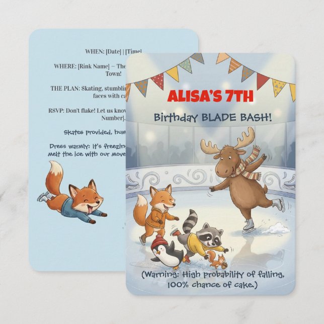 Convite de Aniversário de Patinação no Gelo Winter (Frente/Verso)