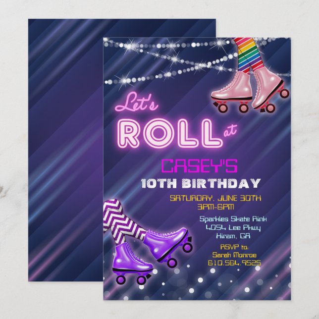 CONVITE DE ANIVERSÁRIO DE PATINS EM RODA PARA QUAL (Frente/Verso)