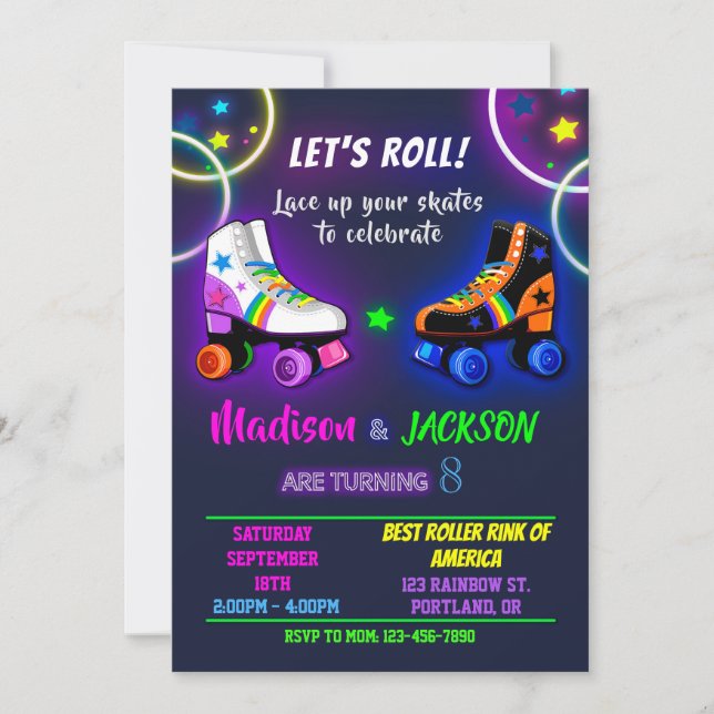 Convite de aniversário de patins para Menino e Men (Frente)