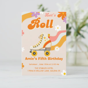 Convite de Aniversário de Patins Retrô para Menina