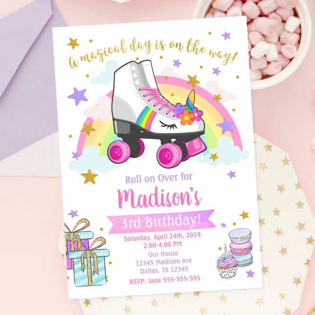 Convite de Aniversário de Patins Unicórnio (Criador carregado)
