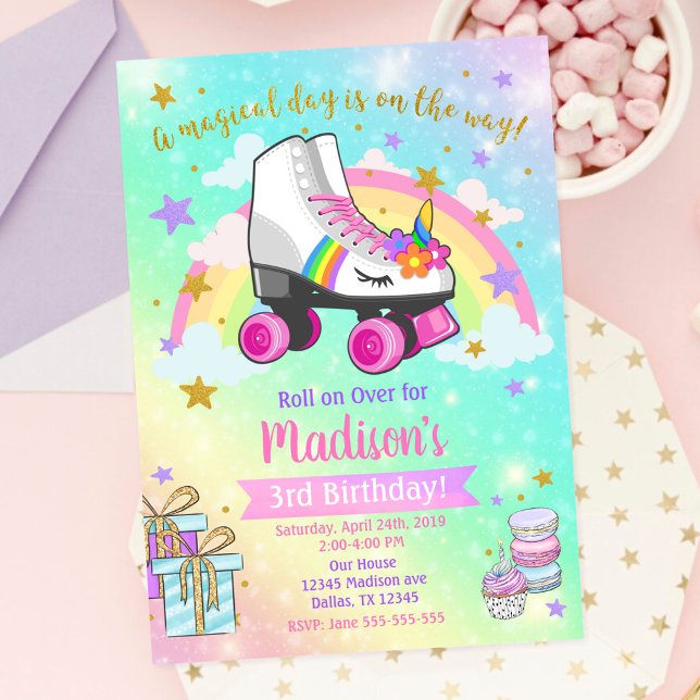 Convite de Aniversário de Patins Unicórnio (Criador carregado)