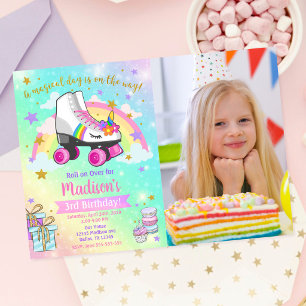 Convite de Aniversário de Patins Unicórnio