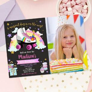 Convite de Aniversário de Patins Unicórnio