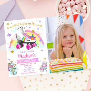 Convite de Aniversário de Patins Unicórnio