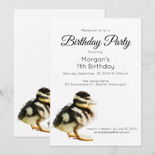 Convite de Aniversário de Pato Bebê em Aquarela