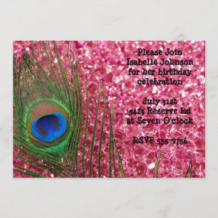 Convite de Aniversário de Pavão Rosa Glittery Ro