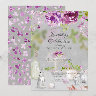 Convite de aniversário de pedras e coelhos