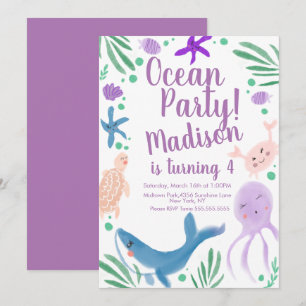 Convite de Aniversário de Peixes do Mar Oceano