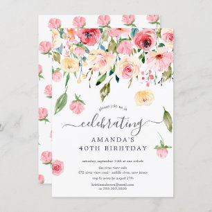 Convite de aniversário de Peonies Rosa Floral