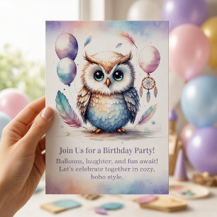 Convite de Aniversário de Pequena Coruja Woodland