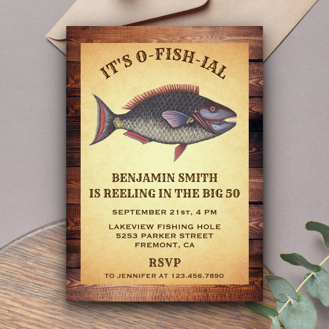 Convite de Aniversário de Pesca Adulto Rústico (Criador carregado)