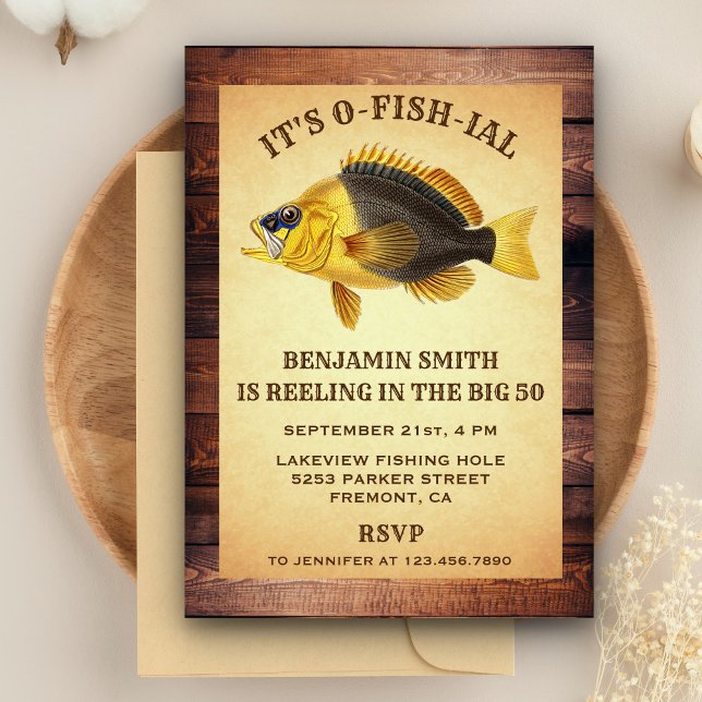 Convite de Aniversário de Pesca Adulto Rústico (Criador carregado)