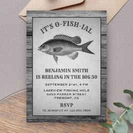 Convite de Aniversário de Pesca Cinza Vintage