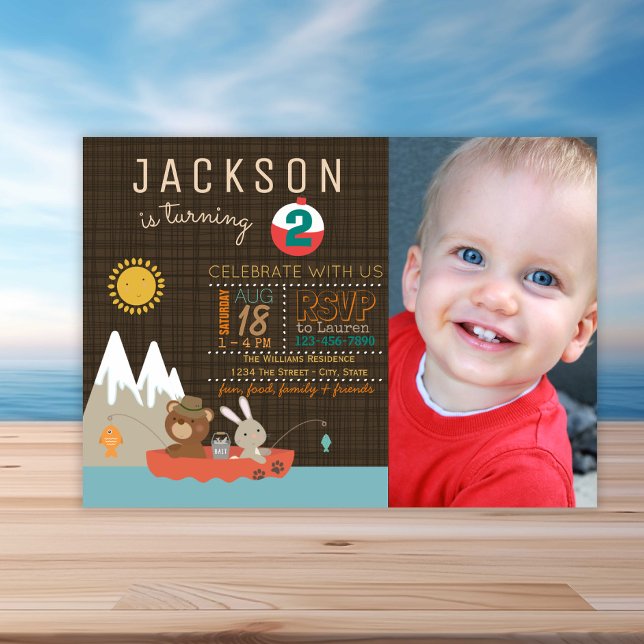 Convite de aniversário de Pesca de Fotografia de L (Boy's cute fishing any number birthday invitation. Simply add your event details.)