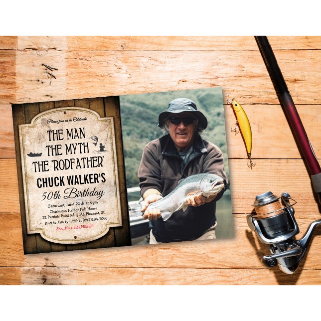Convite de aniversário de pesca masculino para qua (Criador carregado)