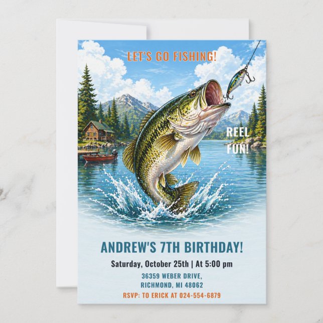 Convite de Aniversário de Pesca Pessoal (Frente)