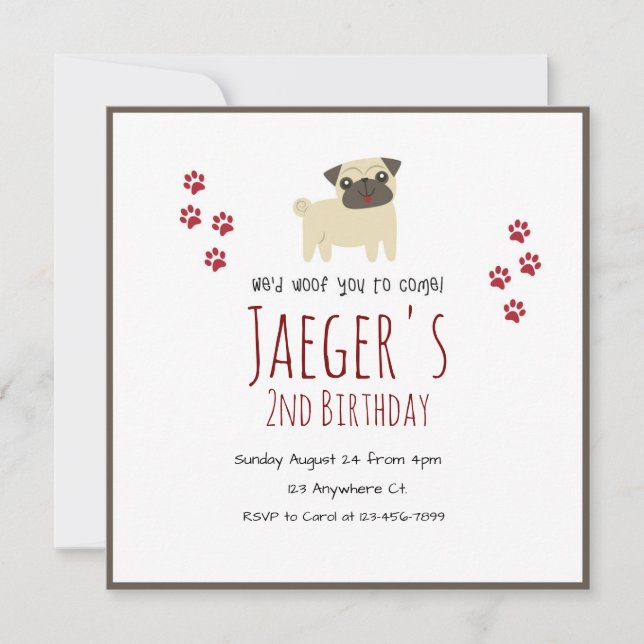 Convite de Aniversário de Pet Branco e Marrom (Frente)
