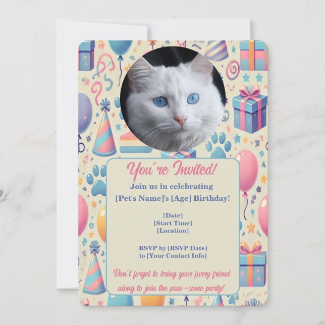 Convite de Aniversário de Pet Personalizável (Frente)