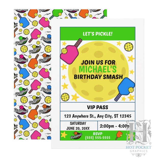 Convite de Aniversário de Pickleball (Criador carregado)