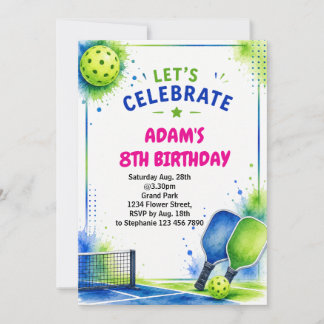Convite de Aniversário de Pickleball Aquarela