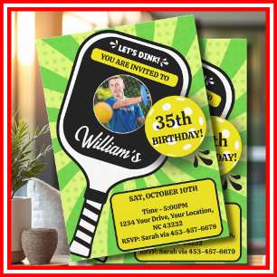 Convite de Aniversário de Pickleball RETRO Verde F