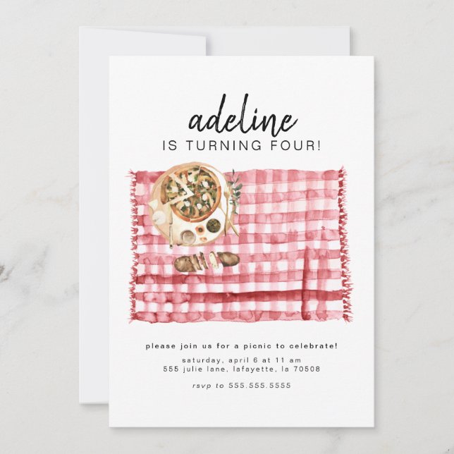 Convite de aniversário de Picnic de Watercolor (Frente)