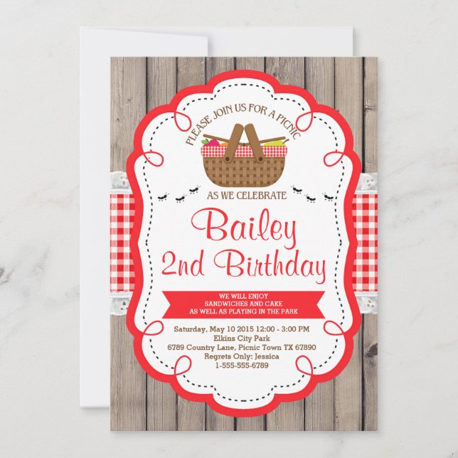 Convite de aniversário de Picnic - Park Party (Frente)