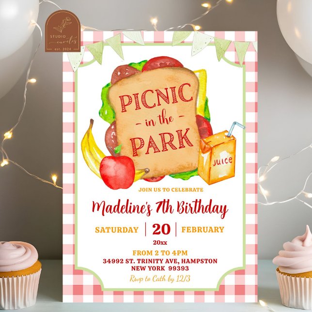 Convite de aniversário de Picnic Vermelho de pré-d (Criador carregado)