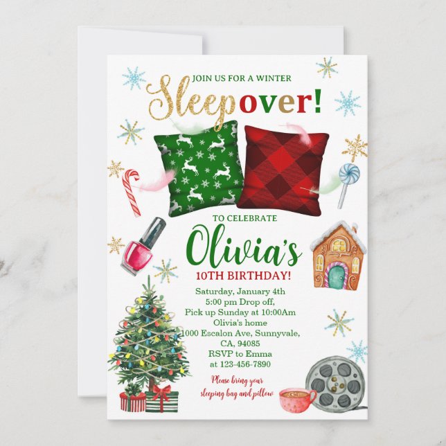 Convite de Aniversário de Pijama de Natal (Frente)