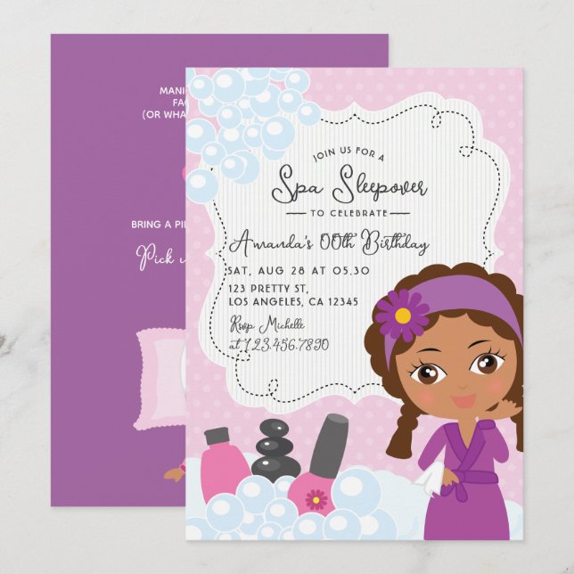 Convite de Aniversário de Pijama de Spa para Menin (Frente/Verso)