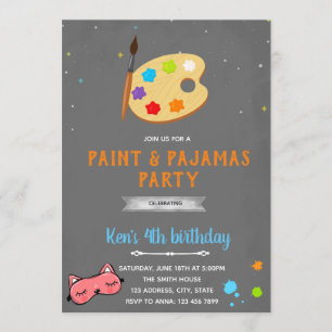 Convite de aniversário de pijama e pintura