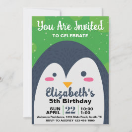 Convite de Aniversário de Pinguim Fofo
