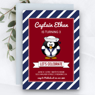 Convite de Aniversário de Pinguim Marinheiro Fofo