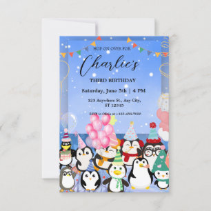 Convite de aniversário de pinguim para criança