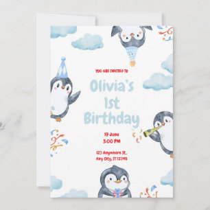 Convite de Aniversário de Pinguins Personalizado