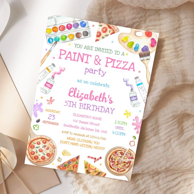 Convite de Aniversário de Pintura de Arte e Pizza (Criador carregado)