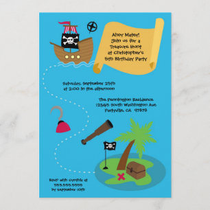 convite de aniversário de pirata de caça ao teso