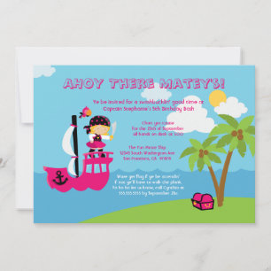 convite de aniversário de pirata de menina rosa