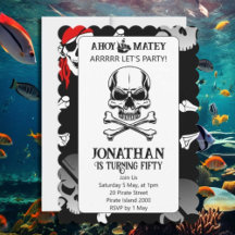 convite de aniversário de pirata jolly roger