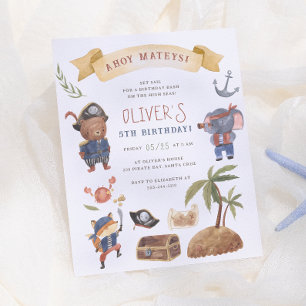 Convite de Aniversário de Piratas e Animais com Or