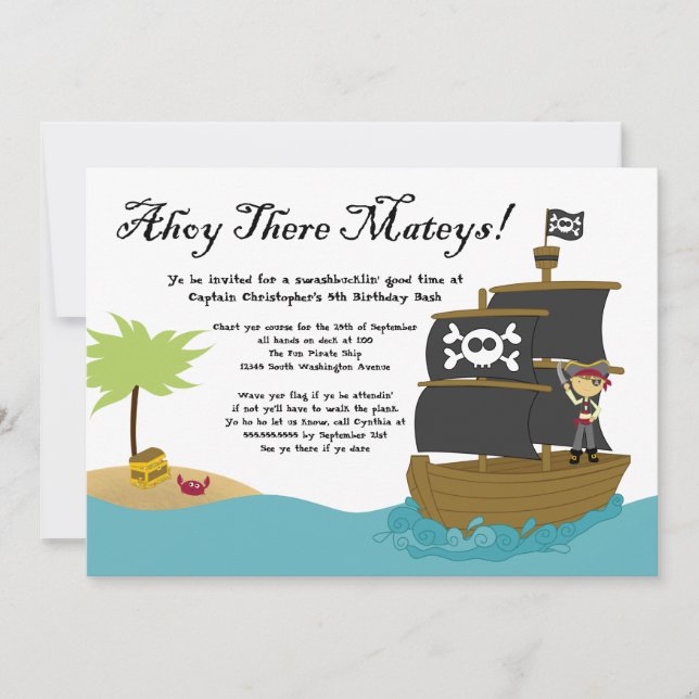 convite de aniversário de piratas engraçadinho (Frente)